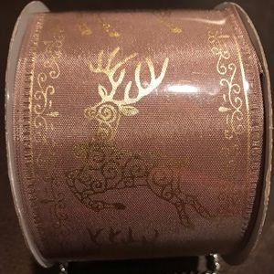 2.5” W Light Brown Gold Reindeer Motif Ribbon.